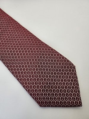 Charles Tyrwhitt Silk Tie Mens Red Geometric Hexagon Textured Wedding Neck Tie Vintage Retro
