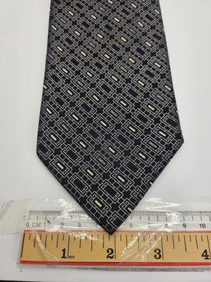 Brioni Silk Tie Mens Black Beige Geometric Square Vtg Wedding Neck Tie Clearance Vintage Retro