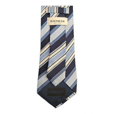 Baumler Shades Of Blue Striped Silk Tie Mens Vintage Retro Wedding Formal Designer Classic