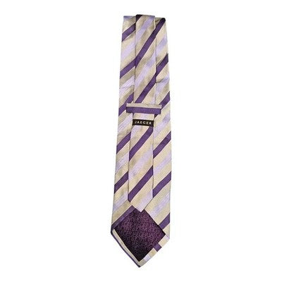 Jaeger Silver and Purple Striped Silk Tie Mens Vintage Retro Wedding Formal Designer Classic
