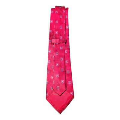Austin Reed Red Silk Tie with Blue Square Pattern Mens Vintage Retro Wedding Formal Designer