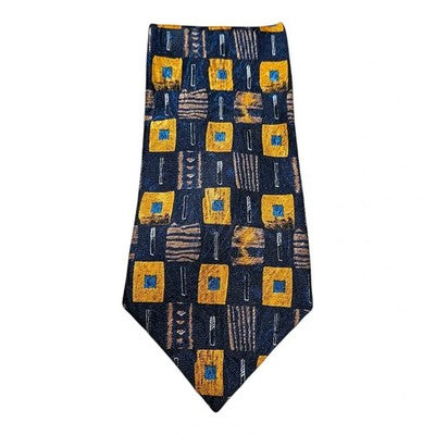 Rayne Buck Navy Blue Abstract Jazzy Tie Mens Vintage Retro Wedding Formal Designer Classic