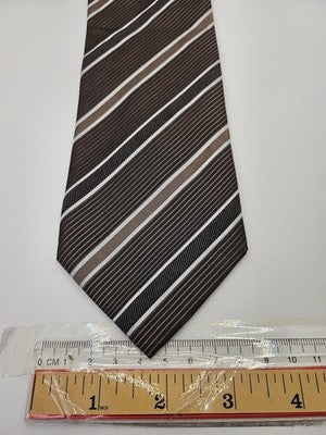 Hugo Boss Silk Tie Mens Brown White Striped Diagonal Wedding Neck Tie Vintage Retro Formal