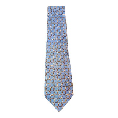 Trussardi Pale Blue and Gold Ring Pattern Silk Tie Mens Vintage Retro Wedding Formal Designer