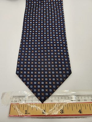 Ermenegildo Zegna Silk Tie Mens Blue Brown Geometric Floral Wedding Neck Tie Vintage Retro