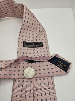 Ermenegildo Zegna Silk Tie Mens Pink Blue Geometric Spots Wedding Clearance Vintage Retro