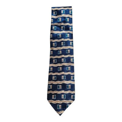 Charles Fox Savile Row Blue Wavy Design Tie Mens Vintage Retro Wedding Formal Designer Classic