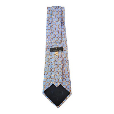 Trussardi Pale Blue and Gold Ring Pattern Silk Tie Mens Vintage Retro Wedding Formal Designer