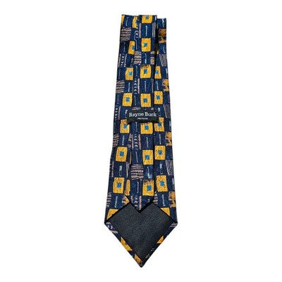 Rayne Buck Navy Blue Abstract Jazzy Tie Mens Vintage Retro Wedding Formal Designer Classic