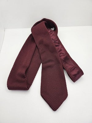 Jennis and Warmann Skinny Knitted Burgundy Tie Men Woven Square End Necktie Mens Vintage Retro