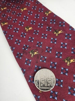 Burberrys Silk Tie Mens Burgundy Floral Knight Crest Vtg Wedding Neck Clearance Vintage Retro