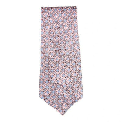 Marks and Spencer Pink and Blue Seahorse Pattern Tie Mens Vintage Retro Wedding Formal Designer