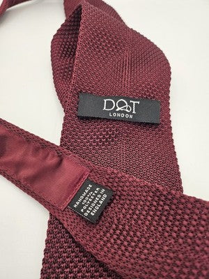DQT London Skinny Knitted Burgundy Tie Men Plain Woven Square End Necktie Mod Mens Vintage