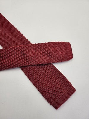 Michaelis Skinny Knitted Red Tie Men Plain Woven Square End Necktie Mod Mens Vintage Retro