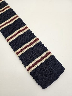 D.berite Skinny Knitted Navy Tie Men Striped Woven Square End Necktie Mod Mens Vintage Retro