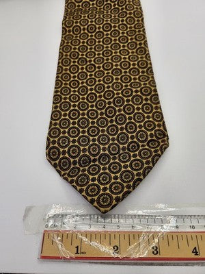 Drake's Silk Tie Mens Gold Brown Geometric Medallion Vtg Wedding Neck Tie Vintage Retro Formal