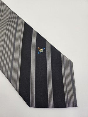 Vivienne Westwood Silk Tie Mens Black Grey Striped Vtg Wedding Neck Clearance Vintage Retro