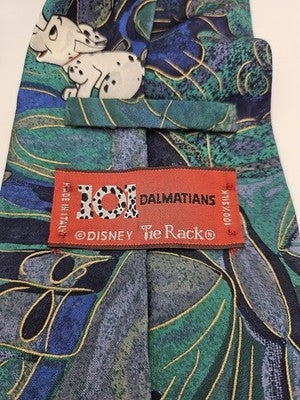 Disney Tie Rack Silk Tie Mens Blue Green 101 Dalmatians Novelty Neck Clearance Vintage Retro