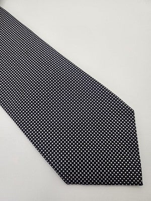 Aquascutum Silk Tie Mens Navy Blue White Micro Dot Geometric Wedding Neck Tie Vintage Retro