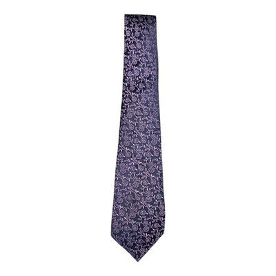 TM Lewin Deep Purple Floral All Silk Tie Mens Vintage Retro Wedding Formal Designer Classic