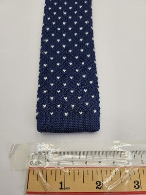 Frederick Thomas Skinny Knitted Blue Tie Men Polka Dot Square End Necktie Mod Mens Vintage