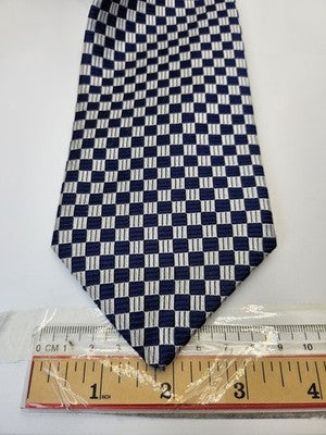 Charles Tyrwhitt Silk Tie Mens Blue Silver Checked Geometric Wedding Neck Tie Vintage Retro