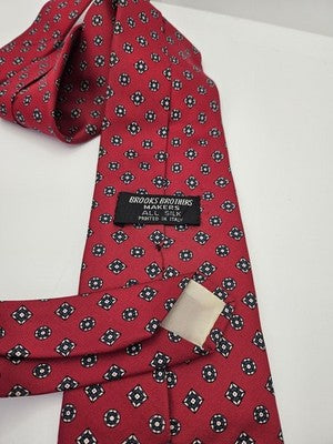 Brooks Brothers Silk Tie Mens Red Navy Geometric Foulard Vtg Wedding Neck Tie Vintage Retro