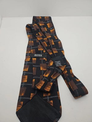 Vintage Hugo Boss Retro pattern Black Mens Silk Tie Wedding Formal Neck Tie BX15 Designer