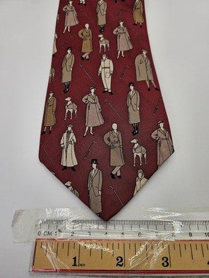 Aquascutum Silk Tie Mens Red Trench Coat Figures Novelty Vtg Wedding Neck Tie Vintage Retro