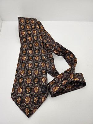 Loewe Madrid Silk Tie Mens Black Gold Floral Leaf Vtg Wedding Neck Tie Vintage Retro Formal