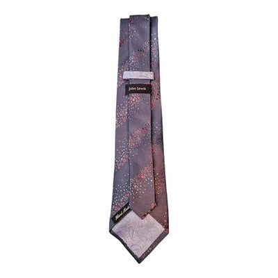 John Lewis Mid-Grey Satin Style Tie with Red / Pink Stripe Pattern Mens Vintage Retro Wedding