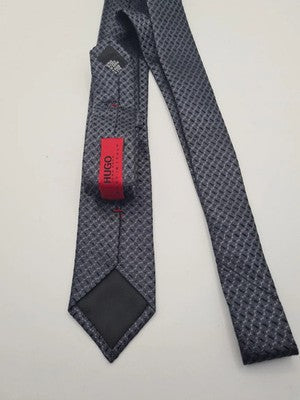 Hugo Boss Slim Grey Pattern Mens Silk Tie Classic Designer Necktie BX11 Vintage Retro Wedding