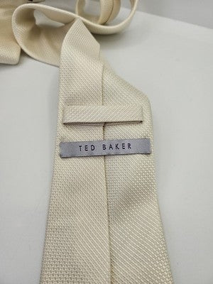 Ted Baker Silk Tie Mens Ivory Cream Textured Woven Vtg Wedding Neck Tie Vintage Retro Formal
