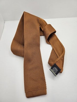 Cavani Skinny Knitted Bronze Tie Men Plain Woven Square End Necktie Mod Mens Vintage Retro
