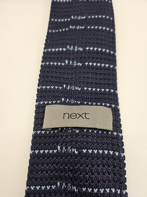 Next Skinny Knitted Navy Tie Men Striped Woven Square End Necktie Mod Mens Vintage Retro