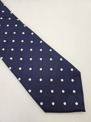 Charles Tyrwhitt Silk Tie Mens Navy Blue White Polka Dot Wedding Neck Tie Vintage Retro Formal
