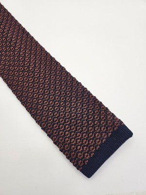 White Stuff Skinny Knitted Orange Tie Men Geometric Square End Necktie Mod Mens Vintage Retro
