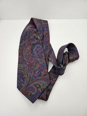 Liberty Silk Tie Mens Purple Red Paisley Floral Vtg Wedding Neck Tie Vintage Retro Formal