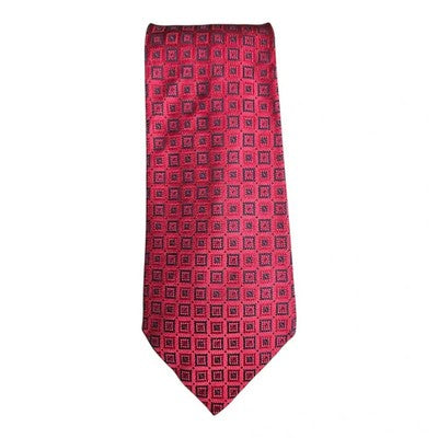 Austin Reed Red Silk Tie with Square Pattern Mens Vintage Retro Wedding Formal Designer Classic