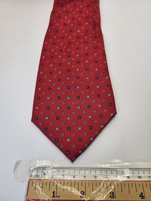 Charles Tyrwhitt Silk Tie Mens Red Blue Floral Geometric Wedding Neck Tie Vintage Retro Formal
