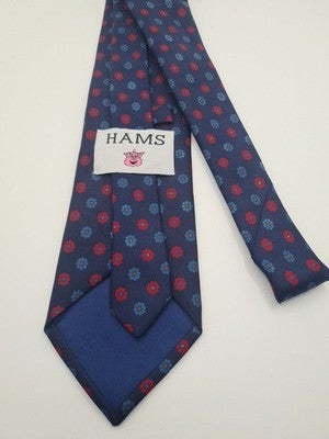 Hams Blue Flower Pattern Mens Silk Tie Classic Designer Necktie Formal BX2 Vintage Retro