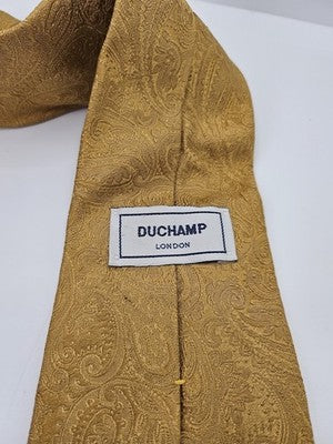 Duchamp London Silk Tie Mens Gold Paisley Textured Vtg Wedding Neck Tie Vintage Retro Formal