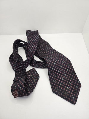 Gucci Silk Tie Mens Navy Blue Red Geometric Horn Vtg Wedding Neck Tie Clearance Vintage Retro