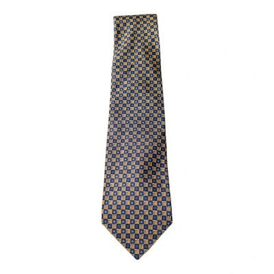Marks and Spencer Navy / Gold Yellow Circle Square Tie Mens Vintage Retro Wedding Formal