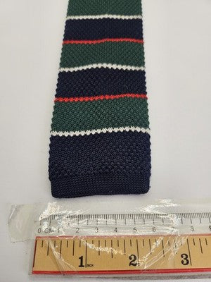 D.berite Skinny Knitted Green Tie Men Striped Woven Square End Necktie Mod Mens Vintage Retro
