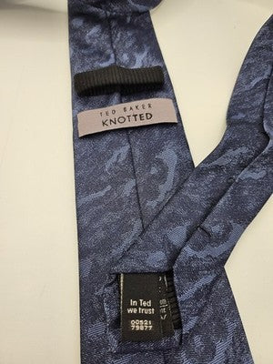 Ted Baker Silk Tie Mens Blue Camouflage Textured Vtg Wedding Neck Tie Clearance Vintage Retro
