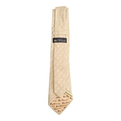 Ben Sherman Cream and Green Silk Tie Mens Vintage Retro Wedding Formal Designer Classic Necktie