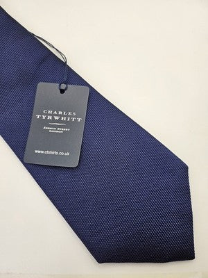Charles Tyrwhitt Silk Tie Mens Navy Blue Textured Woven Wedding Neck Tie Vintage Retro Formal