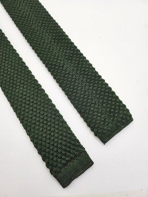 Crimplene Skinny Knitted Green Tie Men Textured Woven Square End Necktie Mod Mens Vintage Retro