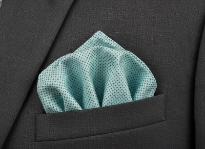 Mens Polyester Pocket Square Aqua Geometric Vtg Wedding Handkerchief Hankie Silk Formal Suit